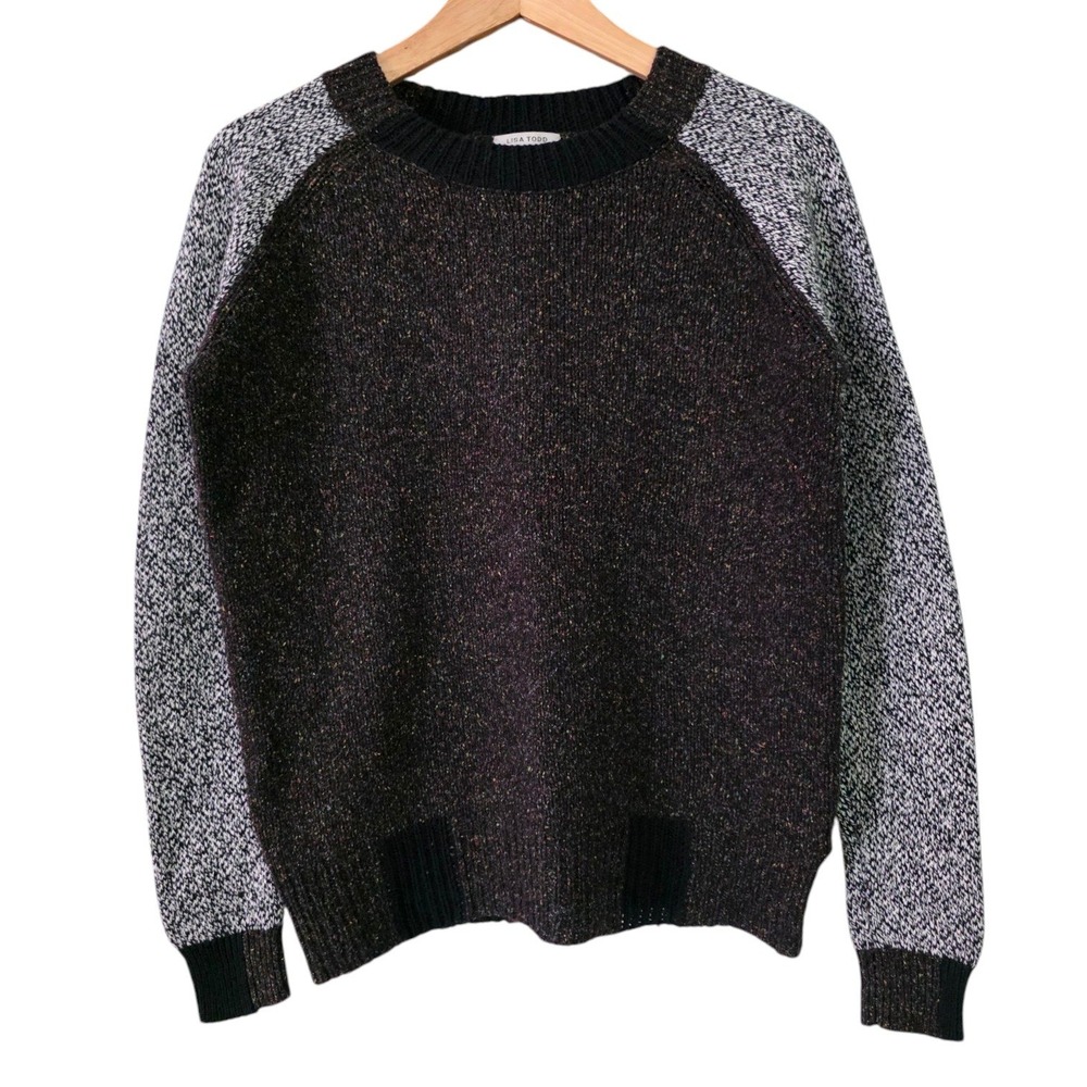 Lisa Todd Gray Crewneck Raglan Sleeve Colourblock Sweater M Wool Cashmere Silk